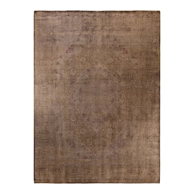 Overton Hand Knotted Wool Vintage Inspired Modern Contemporary Overdyed Brown Area Rug - 9' 1" x 12' 4"