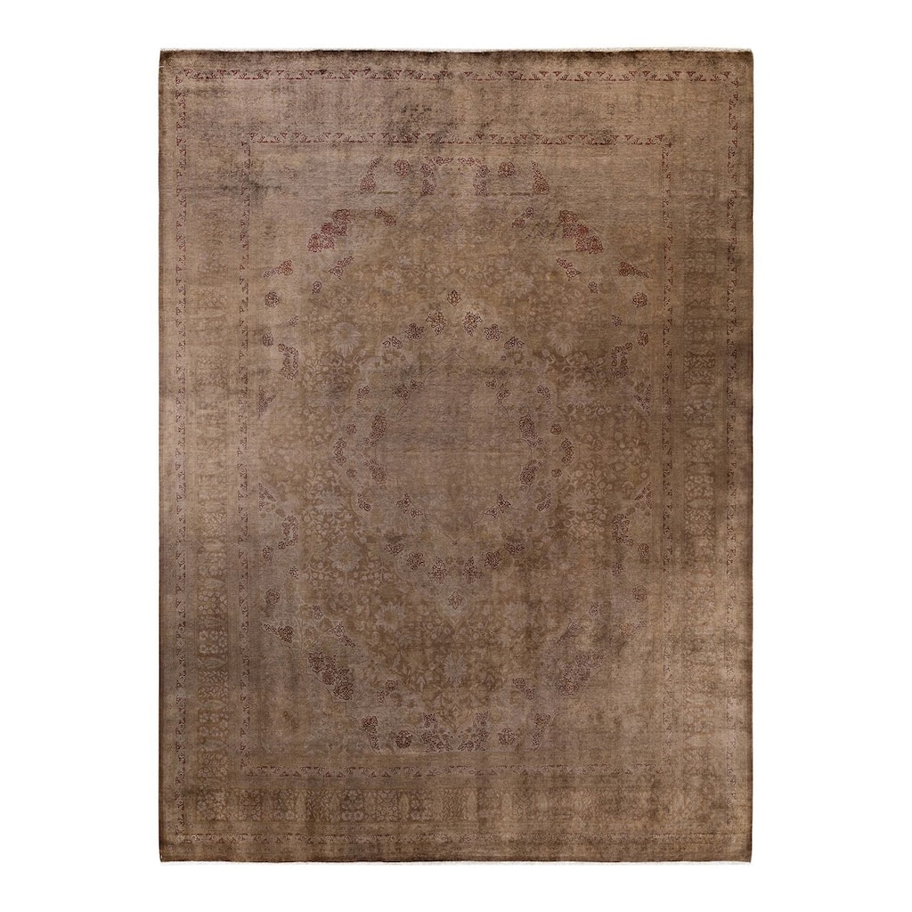 Overton Hand Knotted Wool Vintage Inspired Modern Contemporary Overdyed Brown Area Rug - 9' 1" x 12' 4"