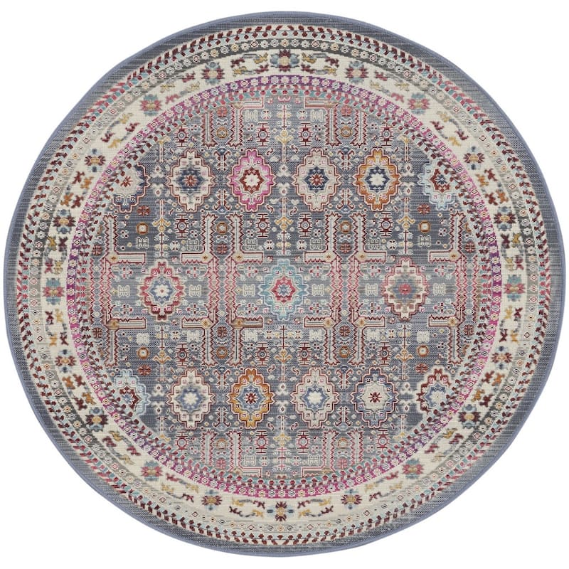 HomeRootsFloral Bohemian Round Area Rug - 48' X '48' X '0.5