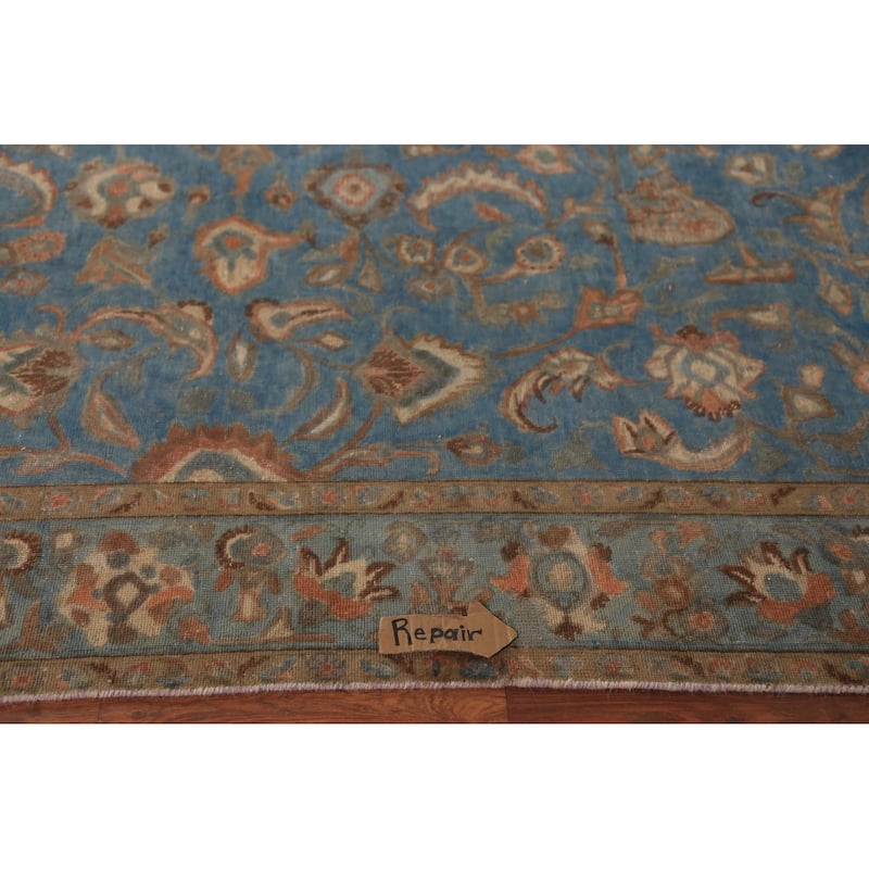 All-Over Floral Blue Tabriz Persian Area Rug Hand-Knotted Wool Carpet - 7'10"x 11'0"
