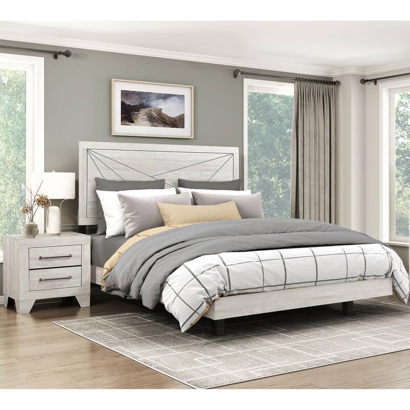 Modern 3pcs Bedroom Set Bed and Two Nightstands Gray Oak Finish Furniture