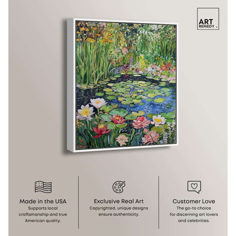 Art Remedy Impressionist Pond Framed Impressionism 1 Piece Canvas Wall Art /Monet And Van Gogh Inspired Art