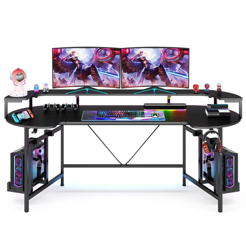 Gaming Desk with LED Lights, 75 Inch Ergonomic Home Office Tables PC Study Desk