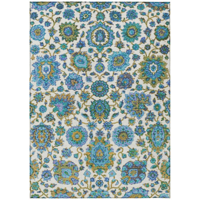 Machine Washable Indoor/Outdoor Traditional Farmhouse Chantille Rug