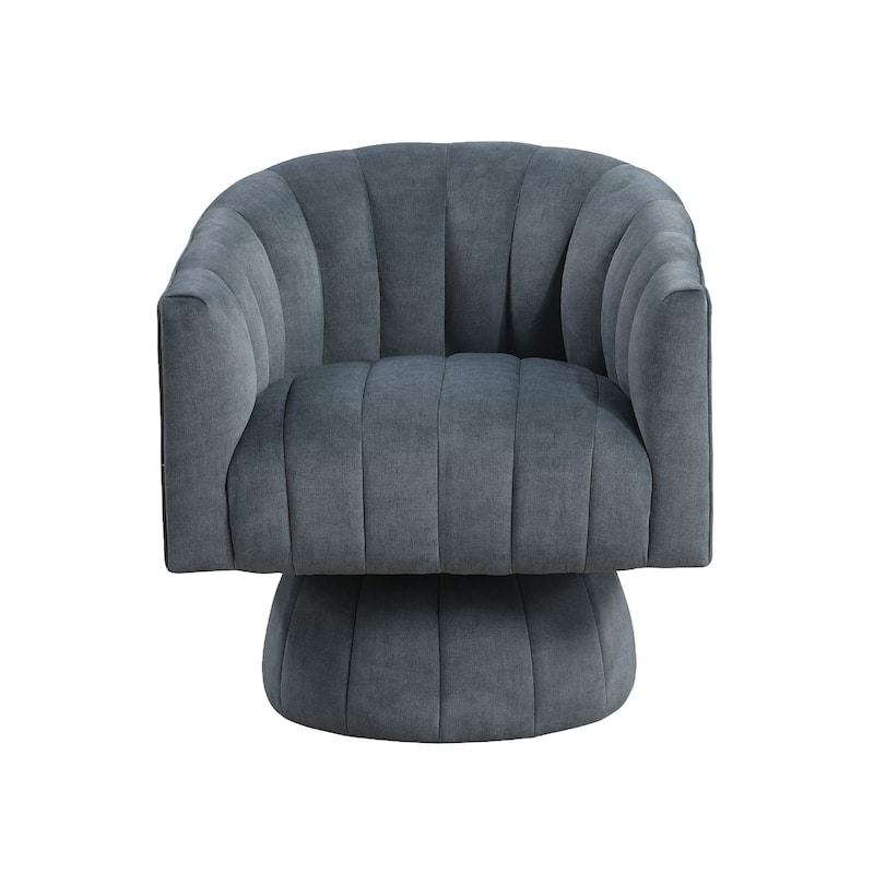 Rex Swivel Accent Chair, Barrel Channel Stitched Velvet, Dark Gray