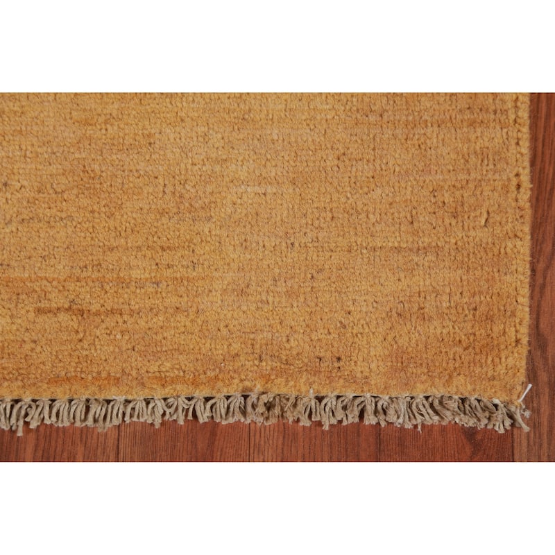 Modern Gold Solid Gabbeh Oriental Rug Hand-Knotted Wool Carpet - 3'3" x 5'0"