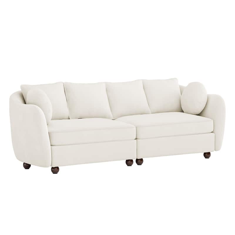 90.6" Chenille Upholstered Sofa with 6 Pillows, Modern 3-Seater Sofa Couch for Living Room Bedroom Apartment, White