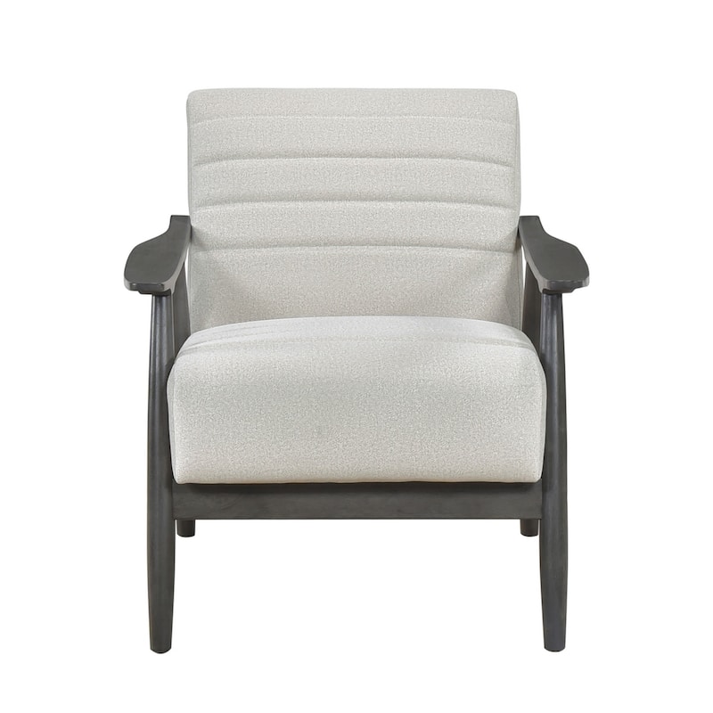 Tira 32 Inch Accent Chair, Channel Stitched, White Velvet, Gray Solid Wood