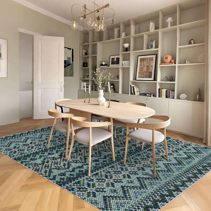 Living Room Rugs Soft Boho Geometric Area Rugs Non-Slip Washable Area Rug for Bedroom Home Office Dining Room