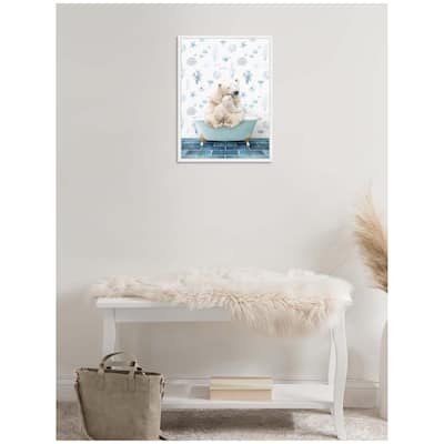 Kate and Laurel Sylvie Mother and Baby Polar Bear in Under the Sea Bathtub Framed Canvas by Amy Peterson