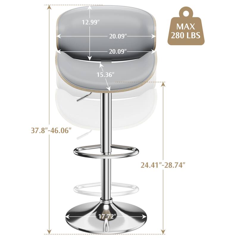 Bar Stools Adjustable Height Swivel Faux Leather Armless Barstools