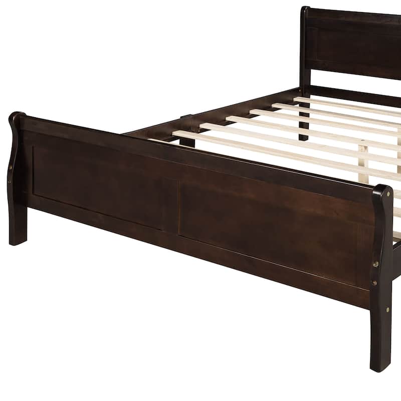 Full Size Wood Platform Bed with Headboard and Wooden Slat Support, White