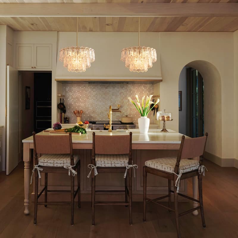 Rennnsan 6-Light Antique Brass Finish Glass Chandelier for Dining Room & Foyer - 45.1 in. W x 20 in. H