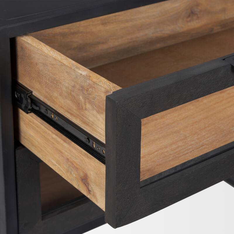 Sloan Dark Brown Solid Wood 2 Drawer Rectangular Side Table