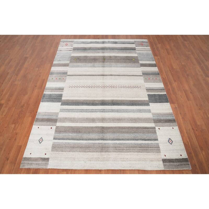 Hand Knotted Oriental 100% Wool Carpet Tribal South-western Beige & Ivories Gabbeh Area Rug - 7' 7'' X 5' 3''