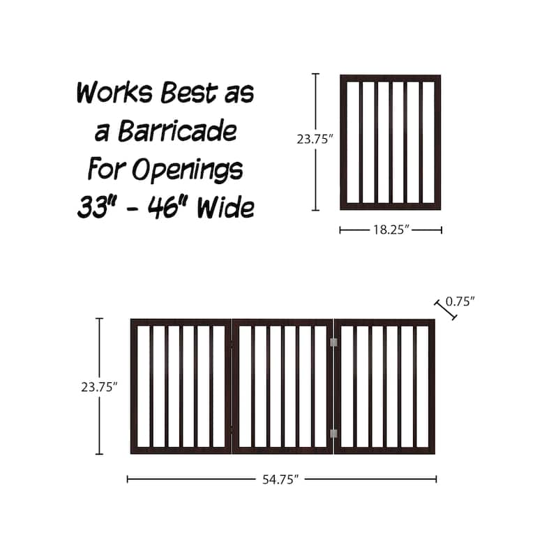 3-Panel Indoor Foldable Dog Gate - 55x24-Inch MDF Freestanding Pet Fence