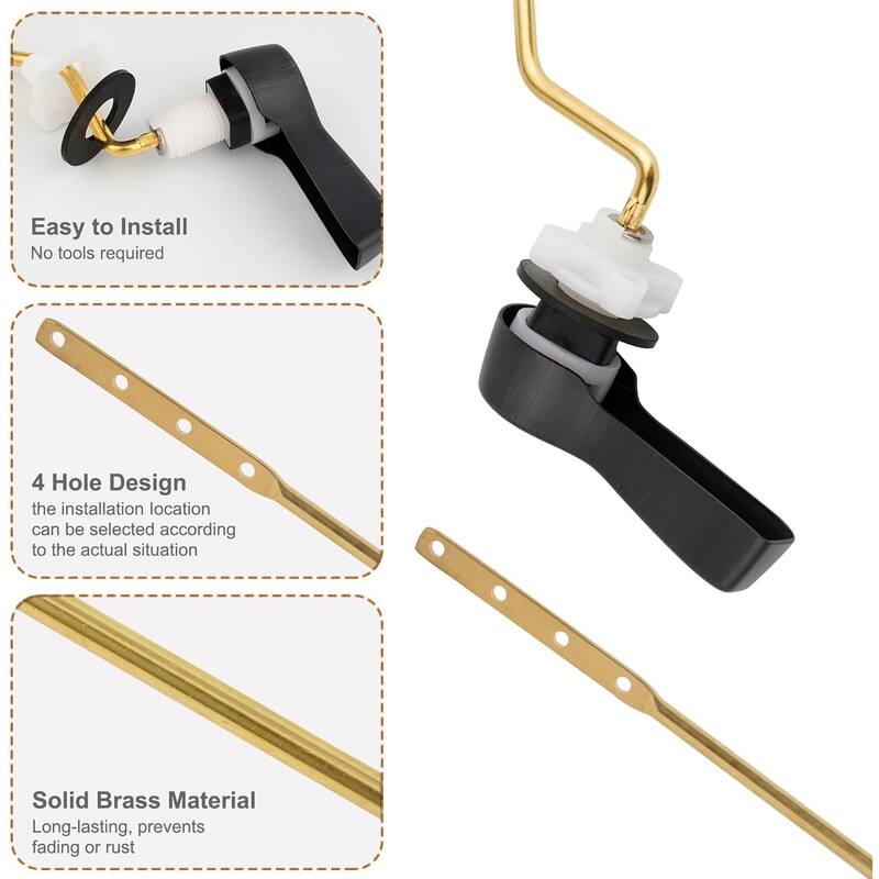 Universal Toilet Flush Tank Lever Kit, Side Mount Handle with Stainless Steel Flapper Chains, Chrome Finish