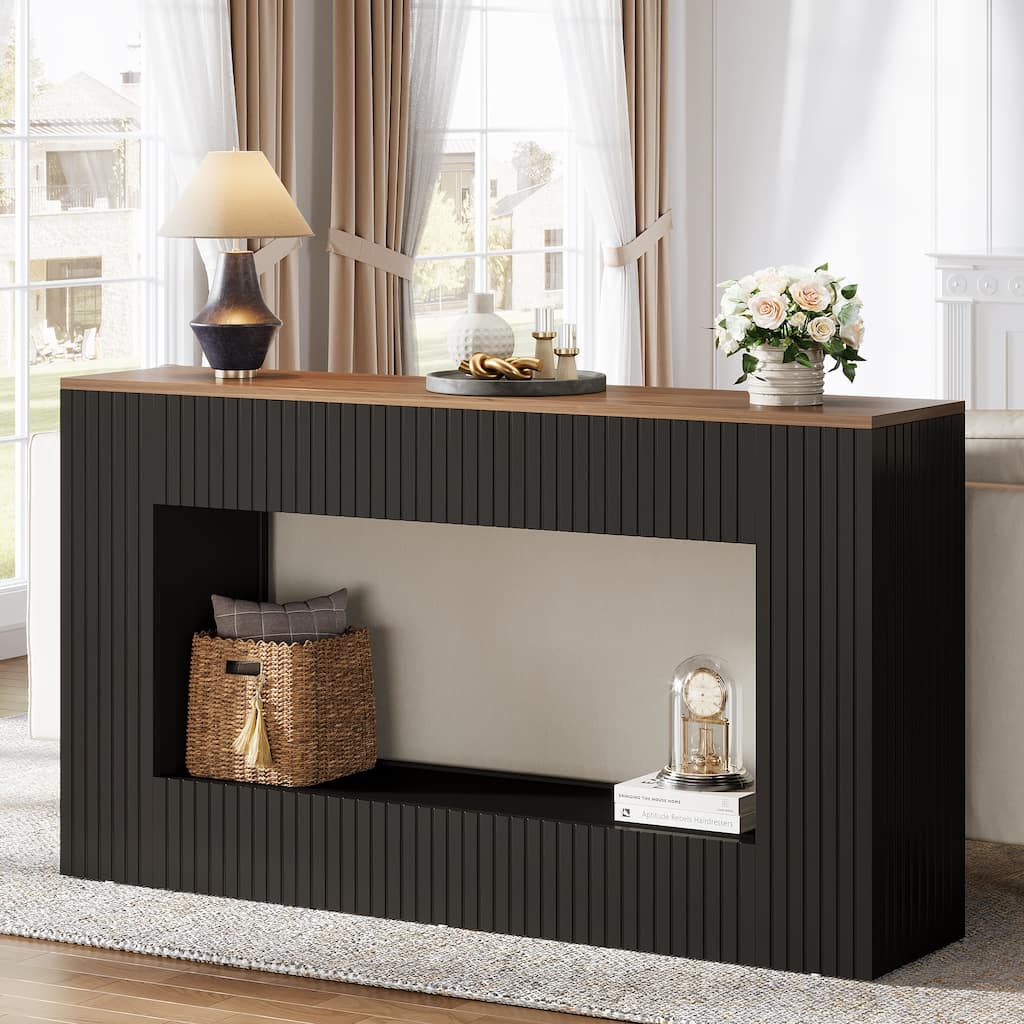 55-Inch Modern Console Table with Storage, 2-Tier Narrow Long Sofa Table Behind Couch Table for Entryway