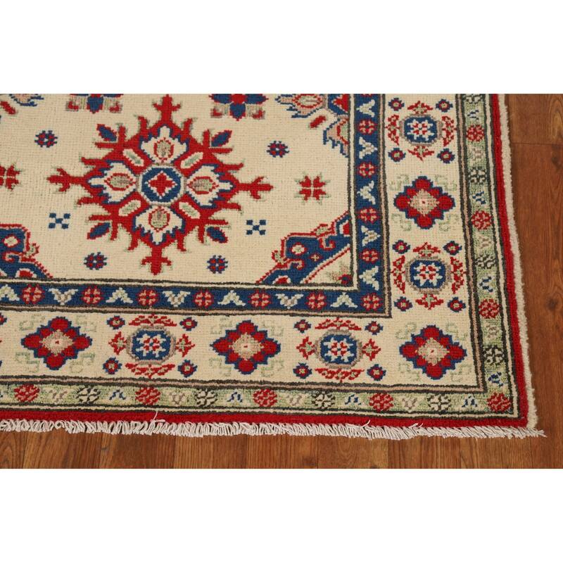 Geometric Kazak Foyer Rug Hand-Knotted Traditional Wool Carpet - 2'11"x 4'0"