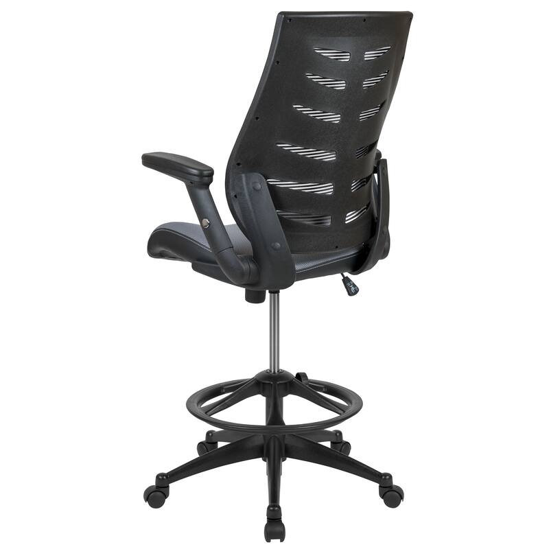 High Back Mesh Spine-Back Ergonomic Drafting Chair with Adjustable Foot Ring and Adjustable Flip-Up Arms