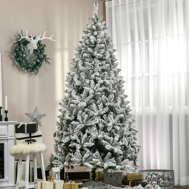 Realistic Snow-Flocked Christmas Tree with Pine Branches, 7.5ft or 9ft