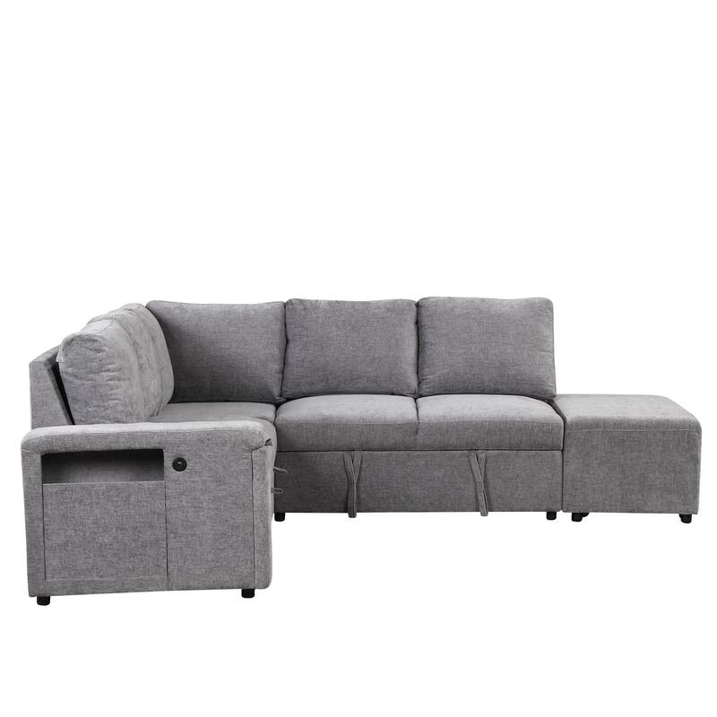 Modular L-Shaped Sectional Sofa, Pull out Sleeper Sofa Bed with Storage