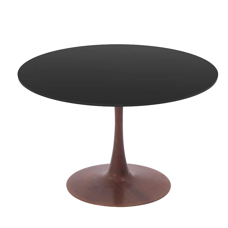 Bristol 35" Round Dining Table with MDF Top and Walnut Steel Pedestal Base for Modern Kitchen and Dining Room - Black