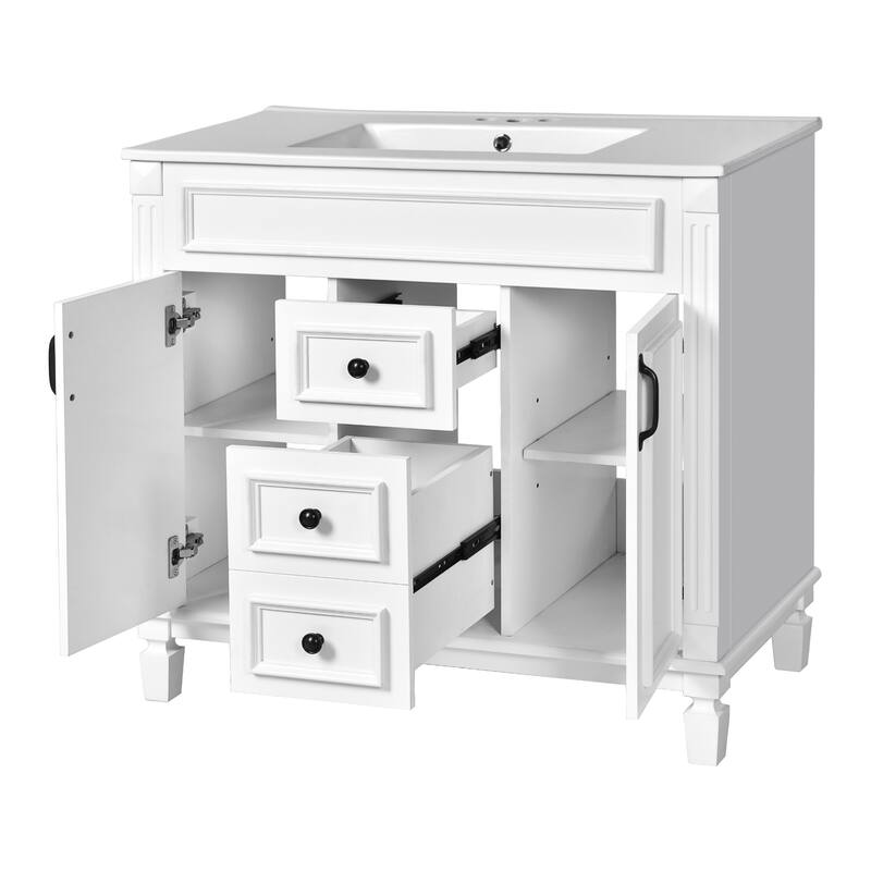36'' Bathroom Vanity with Top Sink, Freestanding Vanity Set with Mirror Cabinet