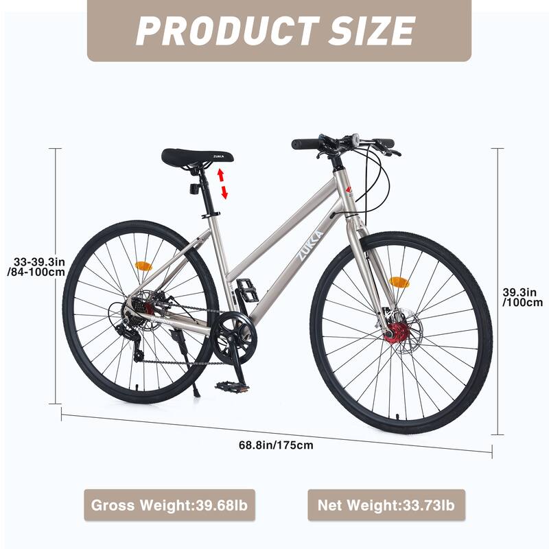 7 Speed Hybrid Bike Disc Brake 700c Road Bike For Men Women'S City Bicycle