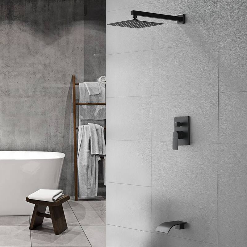 Tub Shower Faucet With Rough-in Valve Wall Mounted Shower System With Tub Spout Modern 10 Inch Rainfall Shower Head Kit Trim Set