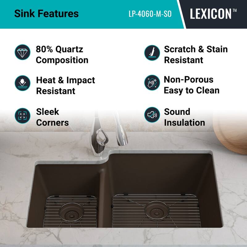 32 Inch Lexicon Platinum Quartz Composite Drop-in Undermount Galaxy Mocha - 19" W x 32" L x 9.75" H