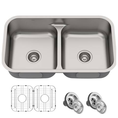 KRAUS Premier Stainless Steel 32 inch 2-Bowl Undermount Kitchen Sink