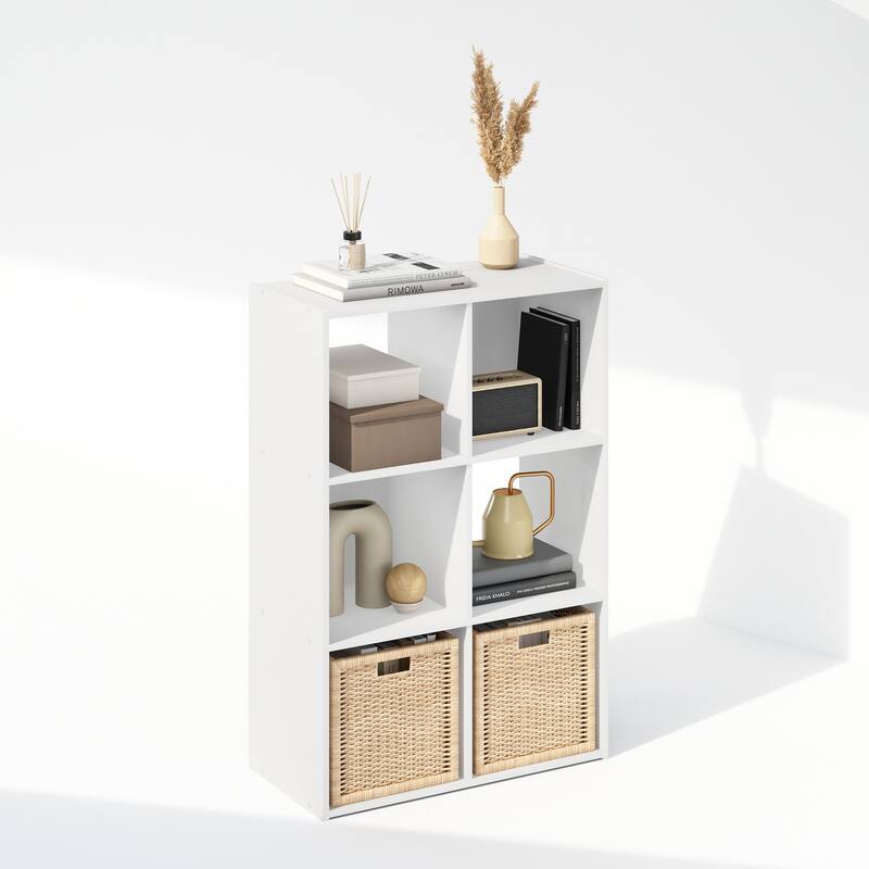 35.4 in. Tall White Wood 6-Shelf Bookcase