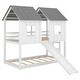 preview thumbnail 4 of 10, Twin over Twin House Bunk Bed with Slide and Windows, Wooden Bed Frame