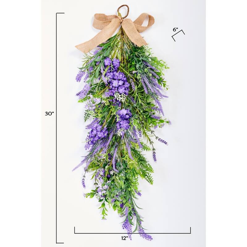 32" Artificial Spring Lavender and Green Leaves Teardrop Swag - 32