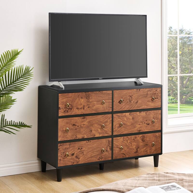 Drawers Dresser, Modern Chest of Drawers with Vintage Circle Handle and Curved Profile Design - 6-drawer