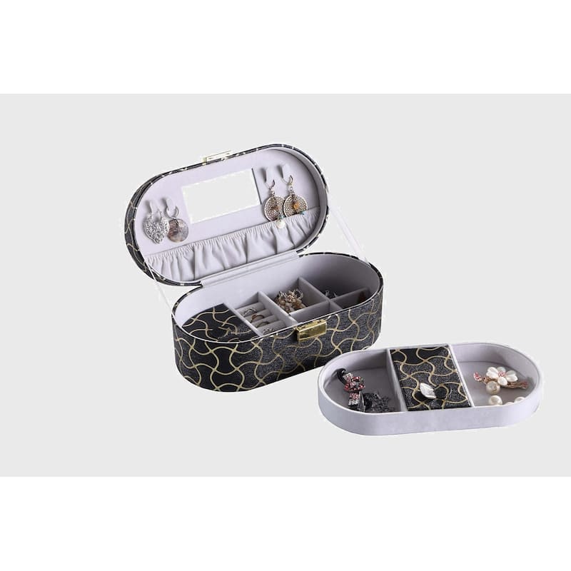 9.5" Long Leather Jewelry Organizer Case with Mirror