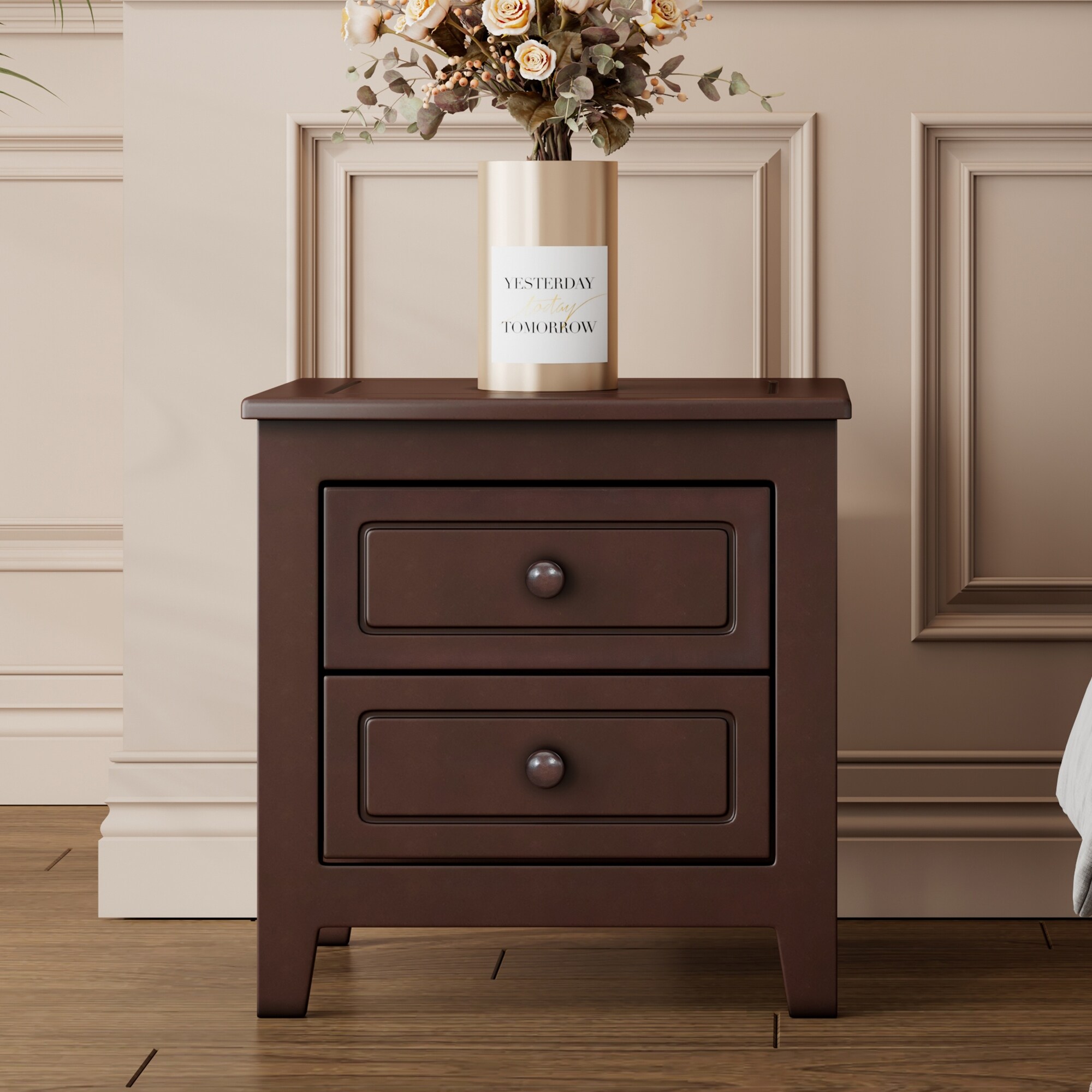 2-Drawer Nightstand for Bedroom Bedside Table with Classic Design 