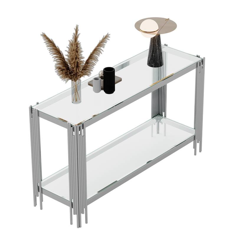 47.24"Metal Console Table with Two-Tier Design and Stainless Steel Frame