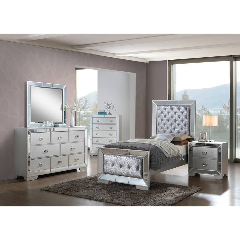 Wooden Framed Rectangular Dresser Mirror - 43" - Silver Champagne Finish