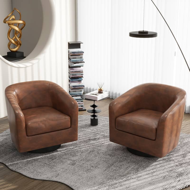 Modern Round Swivel Accent Chair Set of 2 Barrel Chair for Living Room
