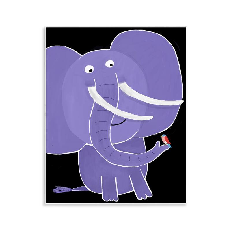 Stupell Elephant & Bird on Black Wall Plaque Art Design By Carla Daly - 11 x 14
