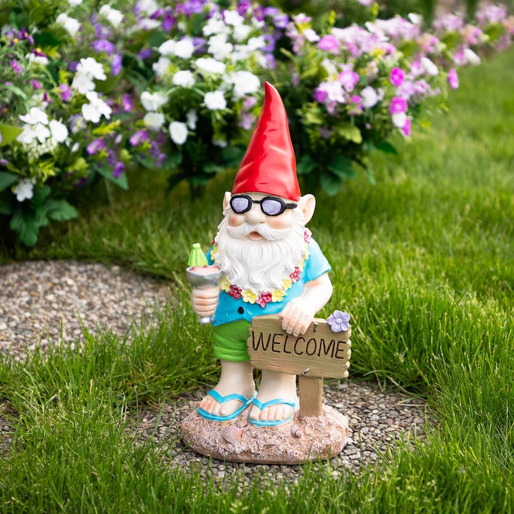 16" Summer Time "Welcome" Gnome Outdoor Garden Statue