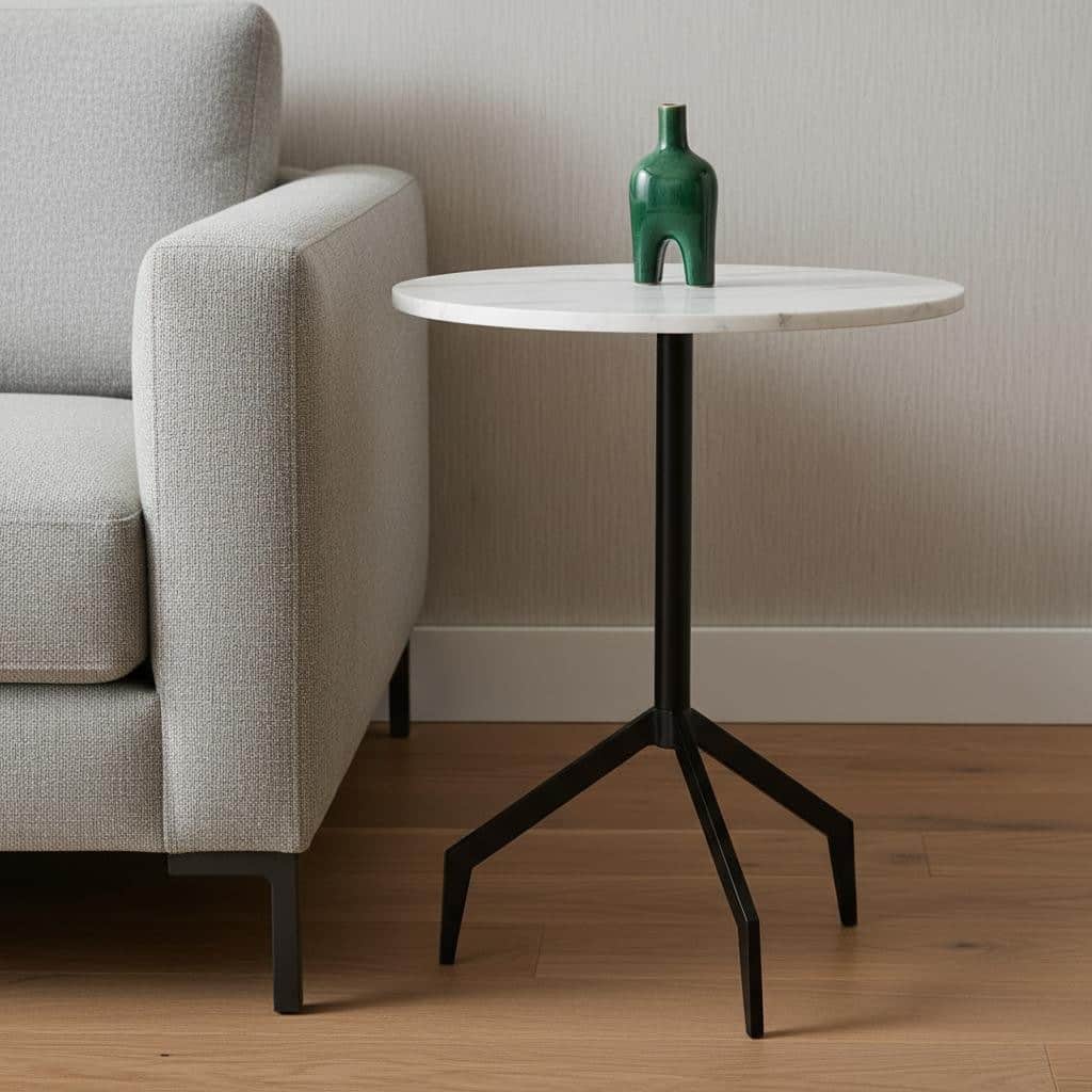 HomeRoots 23" White and Black Stone and Metal Tray Table - 22.50 in. x 20.00 in. x 20.00 in.