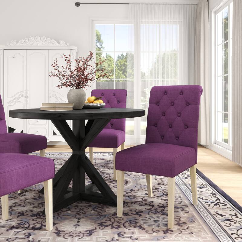 Contemporary 5-Piece Dining Set with Round Table and Button-Tufted Chairs - Solid Wood Construction for Lasting Durability