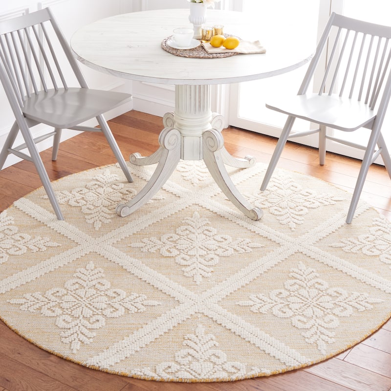 SAFAVIEH Handmade Vermont Davina Wool Rug - 6' Round - Ivory/Gold