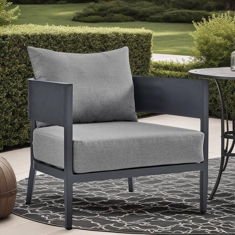 Menorca Dark Gray Aluminum Round Back Outdoor Chair with Cushions