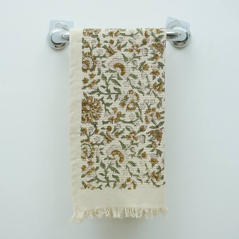 Fabdivine Hand Block Floral Print Waffle Weave Kitchen, Dining Room Use, Gift Hand Towel