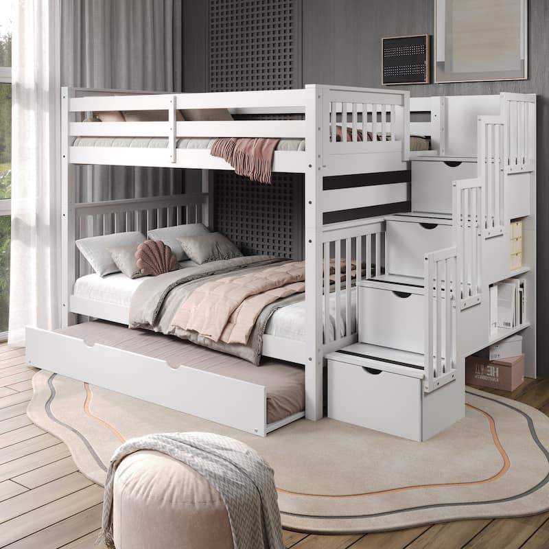 Taylor & Olive Trillium Full over Full Stairway Bunk Bed, Twin Trundle