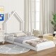 preview thumbnail 18 of 24, Twin Size Pine Wood House-Shaped Headboard Floor Bed with Handrails and Slats Twin - White